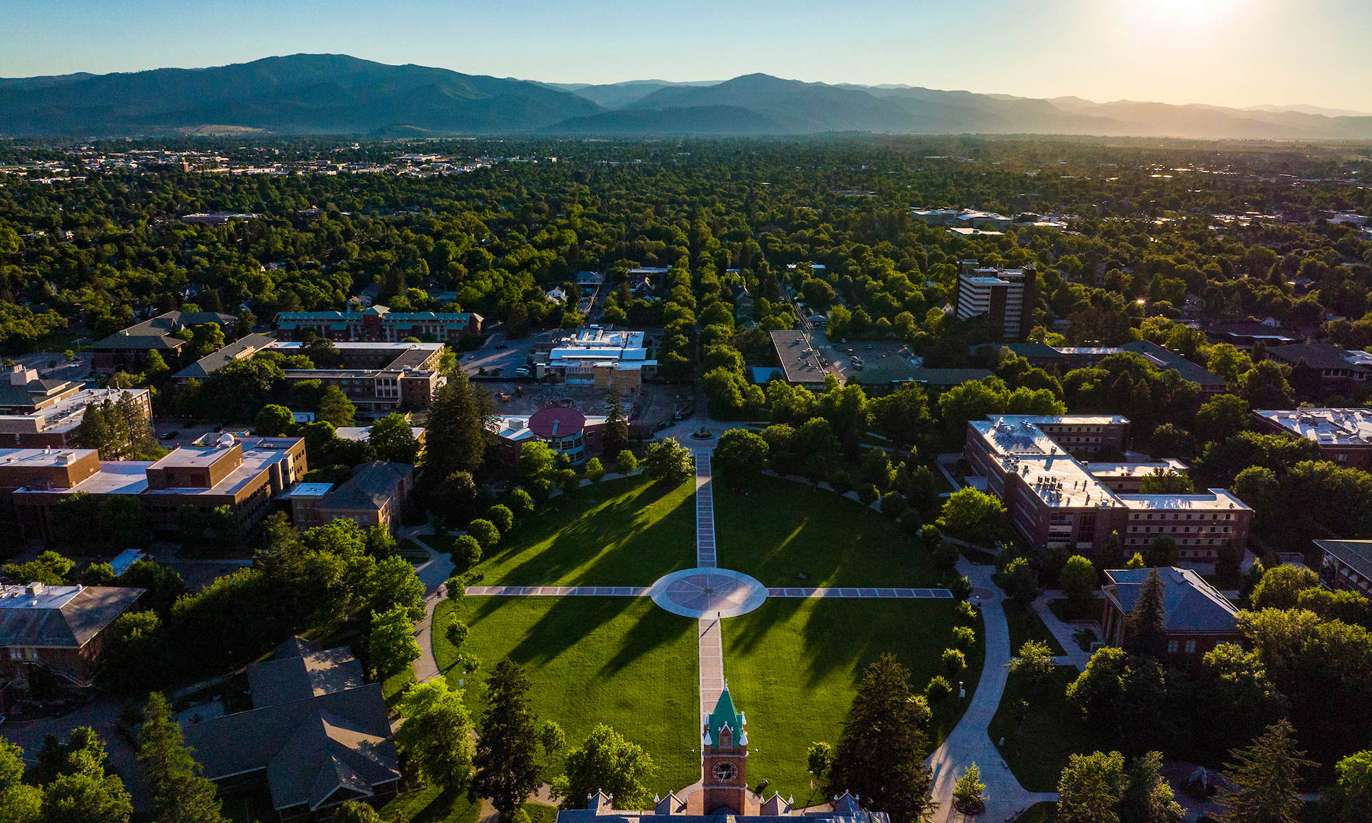 Looking west across the UM campus the the sun begins to set